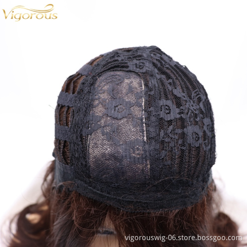 Vigorous brown mono premium high quality straight wave long wholesale black women synthetic hair wigs none lace front